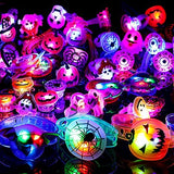 Halloween Party Favors Kids Toys - 82 PCS Halloween Glow In The Dark Party Supplies, 50 Rings + 20 Brooches + 6 LED Necklaces + 6 Flash Bracelets, Halloween Goodie Bag Fillers Kids Party Decorations - Glow-Paradise