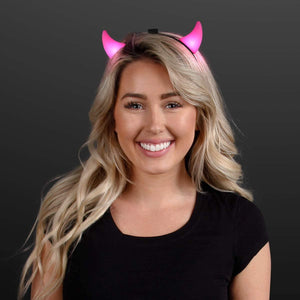 LED Light Up Devil Horns (Pink Color, 1 Quantity Per Pack) - Glow-Paradise