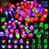 Garma 110Pcs Halloween Party Favors Bulk Include 50Pcs Halloween LED Light Up Rings+60Pcs Light Up Tattoo Stickers For Boys Girls Halloween Gift Party Decoration, Halloween Party Supplies - Glow-Paradise