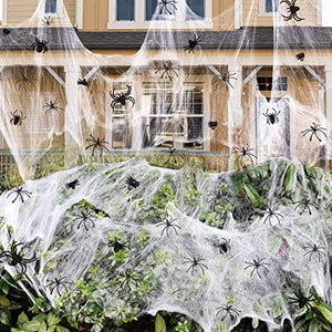 1000 sqft Spider Webs Halloween Decorations Bonus with 77 Fake Spiders, Super Stretch Cobwebs for Halloween Indoor and Outdoor Party Supplies - Glow-Paradise