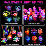 YUJUN 68PCS Halloween Light up Toys,Halloween Party Favors Flashing Ring Bracelets Necklace Trinkets Glow in The Dark LED Finger Lights for Kids Halloween Treats Games Gifts Prizes Non Candy Goodie Bag Fillers (4 Style) - Glow-Paradise