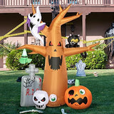 DECORLIFE 8 FT Halloween Inflatables, Blow up Halloween Decorations Tree with Ghost, Pumpkin, Skeleton and Tombstone, Halloween Yard Inflatables with Built-in LED Lights for Garden, Lawn Outdoor - Glow-Paradise