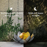 Huaxu Solar Lights Outdoor Garden Decor , Amber Crackle Globe Glass Lotus Decoration,Waterproof Gray Metal Flower Light for Patio,Lawn,Walkway,Tabletop,Ground - Glow-Paradise