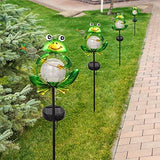 Garden Solar Lights Outdoor Decorations, Waterproof Frog Crackle Glass Globe Metal Garden Stake Lights, Solar Powered Warm White LED Light for Halloween Christmas Pathway Lawn Patio Yard Decor - Glow-Paradise