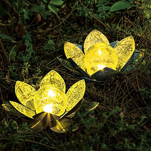 AIINY Garden Solar Light Outdoor(2Pack) ,Crackle Globe Glass Lotus Decoration , Waterproof Metal LED Flower Lights for Patio,Lawn,Walkway,Tabletop,Ground - Glow-Paradise