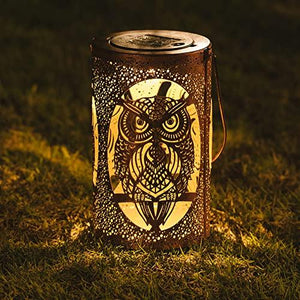 Solar Lantern Outdoor Hanging Garden Decorative Lantern Metal Owl Decor Lantern with Handle Solar Powered Outdoor Waterproof LED Patio Lanterns Owl Solar Lantern for Yard,Table,Tree,Gift (Bronze 1 Pc) - Glow-Paradise