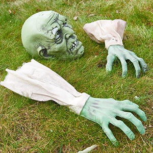 Prextex Halloween Zombie Face & Arms Lawn Stakes Groundbreaker Decoration - The Best Outdoor Graveyard Decoration for Halloween - Glow-Paradise