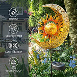 LICKLIP Garden Solar Lights Outdoor Decorative, Sun & Moon Crackle Glass Globe Metal Stake Light, Waterproof Warm White LED Light, Decorations for Pathway Lawn Patio Courtyard Backyard (1 Pack) - Glow-Paradise