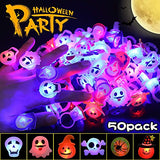 Auney 50 Packs Halloween LED Light Up Rings for Kids, Glow in The Dark Party Supplies Halloween Light up Toys Treat Bag Fillers - Glow-Paradise
