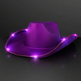 LED Light Up Shiny Satin Metallic Cowboy Hat (Purple Color, 1 Quantity Per Pack) - Glow-Paradise