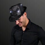 LED Light Up Flashing Fedora Hat with Sequins (Black Color, 1 Quantity Per Pack) - Glow-Paradise