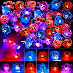 50 PCs Halloween LED Rings Light Up Rings for Kids, Glow in the Dark Halloween Party Supplies Trick or Treat Bags for Kids Adult, Flash Finger Ring Toys Halloween Goodie Bag Fillers - Glow-Paradise
