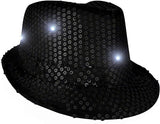 LED Light Up Flashing Fedora Hat with Sequins (Black Color, 1 Quantity Per Pack) - Glow-Paradise