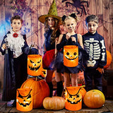 4 Pieces LED Light Halloween Candy Bags Light up Halloween Party Bags Pumpkin Large Halloween Treat Bags Multipurpose Portable Collapsible Reusable Halloween Bags for Trick or Treating (Scary Style) - Glow-Paradise
