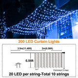Curtain Lights 200 LED Curtain String Lights 6.56x6.56FT USB Powered Fairy String Hanging Light with Remote 8 Light Modes Backdrop Light for Indoor Outdoor Wedding Bedroom Window Party Christmas Decor - Glow-Paradise