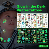 Luminous Temporary Tattoos for Kids, 224pcs Mixed Style Patterns Fake Funny Cute Waterproof Cartoon Tattoo with Mermaid, Pirate, Insect, Traffic Car for Kids Boys Girls Party Supplies Favor (20 Sheets) - Glow-Paradise