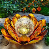 Gold Solar Flower Light Outdoor Decorations,Garden Glow Solar Lights with Metal Petal Waterproof,Glass Crackle Solar Powered Ball Decor Light for Tabletop,Ground,Walkway Yard - Glow-Paradise