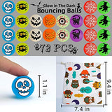 72 Glow in The Dark Bouncing Balls,8 Halloween Theme Designs for Halloween Party Favor Supplies, School Classroom Game Rewards, Trick or Treating Goodie, Halloween Miniatures/Prizes(with pouch bag) - Glow-Paradise