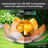 AIINY Garden Solar Light Outdoor(2Pack) , Amber Crackle Globe Glass Lotus Decoration , Waterproof Orange Metal LED Flower Lights for Patio,Lawn,Walkway,Tabletop,Ground - Glow-Paradise