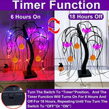 24 LED Orange Purple Lighted Halloween Willow Tree Decoration with Timer DIY 3 Bats & 3 Pumpkins Battery Operated 18'' Artificial Black Spooky Tree Halloween Decorations Tabletop Indoor Home Party - Glow-Paradise