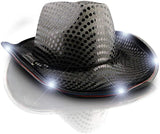 LED Flashing Cowboy Hat With Sequins (Black Color, 1 Quantity Per Pack) - Glow-Paradise