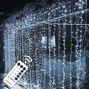 MAGGIFT 304 LED Curtain String Lights, 9.8 x 9.8 ft, 8 Modes Plug in Fairy String Light with Remote Control, Christmas, Backdrop for Indoor Outdoor Bedroom Window Wedding Party Decoration, Cool White - Glow-Paradise