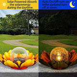 Gold Solar Flower Light Outdoor Decorations,Garden Glow Solar Lights with Metal Petal Waterproof,Glass Crackle Solar Powered Ball Decor Light for Tabletop,Ground,Walkway Yard - Glow-Paradise