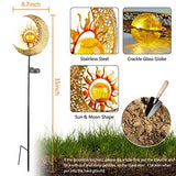 LICKLIP Garden Solar Lights Outdoor Decorative, Sun & Moon Crackle Glass Globe Metal Stake Light, Waterproof Warm White LED Light, Decorations for Pathway Lawn Patio Courtyard Backyard (1 Pack) - Glow-Paradise