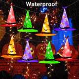 Joomer Halloween Decorations Lighted Witch Hats, 8Pcs Hanging Glowing Witch Hats 44ft Halloween Outdoor Lights String with 8 Lighting Modes for Outdoor, Garden, Yard, Tree - Glow-Paradise
