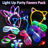 Light Up Birthday Halloween Party Supplies - 65 Pack Glow In The Dark Neon Disc LED Party Favors Toys for Adults Kids, 5 LED Flashing Glasses 5 Headbands 10 Bracelets 5 Necklaces 40 Finger Lights - Glow-Paradise