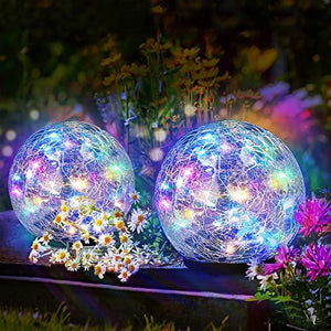Garden Solar Lights Outdoor, 2 Packs Crack Glass Ball Solar Ground Lights, Waterproof 60 LED Solar Patio Lights for Walkway Garden, Yard, Lawm, Outdoor Decoration(Multicolor, 5.9 Inch) - Glow-Paradise