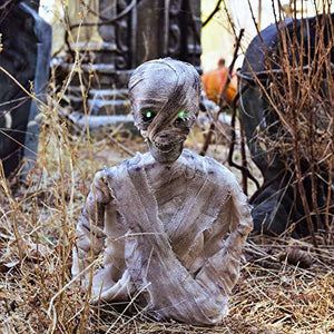 FUN LITTLE TOYS Scary Halloween Mummy Decorations Animatronic Sound and Swing, Lighted Glow in the Dark 14.6 Inches Large Zombie Outdoor Decor for Backyard Lawn Graveyard Cemetary Haunted House - Glow-Paradise
