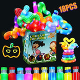 Halloween Light Up Toys for Kids -18 Pack LED Pop Pipes Tubes Bracelets Glow in The Dark Sticks Fidget Toys, Neon Rainbow Birthday Wedding Music Party Favors Supplies Goodie Bag Stuffers Gifts - Glow-Paradise