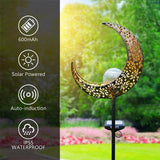 TOMBABY Solar Moon Garden Lights Crackle Glass Globe Moon Metal Yard Stake Lights,Waterproof Warm White F3 LED for Lawn, Pathway, Patio or Courtyard - Glow-Paradise