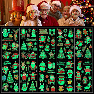 Christmas Temporary Tattoos for Kids - 105pcs Styles Waterproof Mixed Style Cartoon Fake Tattoo, Glow in The Dark Tattoos for Boys Girls Christmas Decorations (10Sheets) - Glow-Paradise
