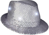 LED Light Up Flashing Fedora Hat with Sequins (Silver Color, 1 Quantity Per Pack) - Glow-Paradise