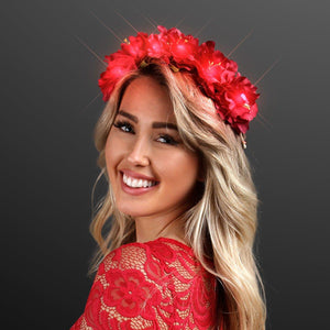 LED Light Up Flowers Halo Headband (Red Color, 1 Quantity Per Pack) - Glow-Paradise