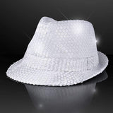 LED Light Up Flashing Fedora Hat with Sequins (White Color, 1 Quantity Per Pack) - Glow-Paradise