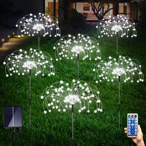 6 Pack Outdoor Solar Garden Lights, Solar Firework Lights,120 LED Waterproof Solar Lamps Decorative, Fireworks Lamp, 8 Modes Landscape Lights with Remote for Pathway Backyard Walkway Patio(Cool White) - Glow-Paradise