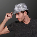 LED Light Up Flashing Fedora Hat with Sequins (Silver Color, 1 Quantity Per Pack) - Glow-Paradise