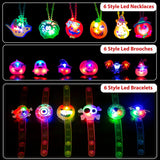 Halloween Flash LED Light Up Necklaces Rings Bracelets Brooches Toys Treats Glow in the Dark Party Supplies (42 Pieces Per Pack) - Glow-Paradise
