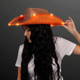 LED Flashing Cowboy Hat With Sequins (Orange Color, 1 Quantity Per Pack) - Glow-Paradise