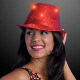 LED Light Up Flashing Fedora Hat with Sequins (Red Color, 1 Quantity Per Pack) - Glow-Paradise
