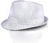 LED Light Up Flashing Fedora Hat with Sequins (White Color, 1 Quantity Per Pack) - Glow-Paradise