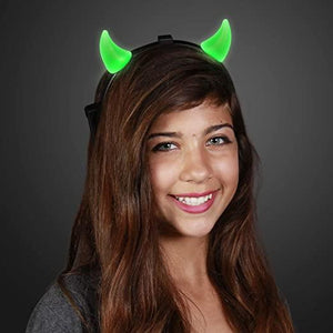 LED Light Up Devil Horns (Green Color, 1 Quantity Per Pack) - Glow-Paradise