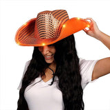 LED Flashing Cowboy Hat With Sequins (Orange Color, 1 Quantity Per Pack) - Glow-Paradise