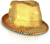 LED Light Up Flashing Fedora Hat with Sequins (Gold Color, 1 Quantity Per Pack) - Glow-Paradise