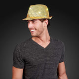 LED Light Up Flashing Fedora Hat with Sequins (Gold Color, 1 Quantity Per Pack) - Glow-Paradise