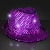 LED Light Up Flashing Fedora Hat with Sequins (Purple Color, 1 Quantity Per Pack) - Glow-Paradise