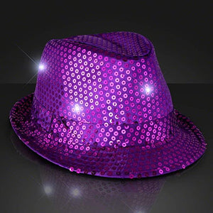 LED Light Up Flashing Fedora Hat with Sequins (Purple Color, 1 Quantity Per Pack) - Glow-Paradise